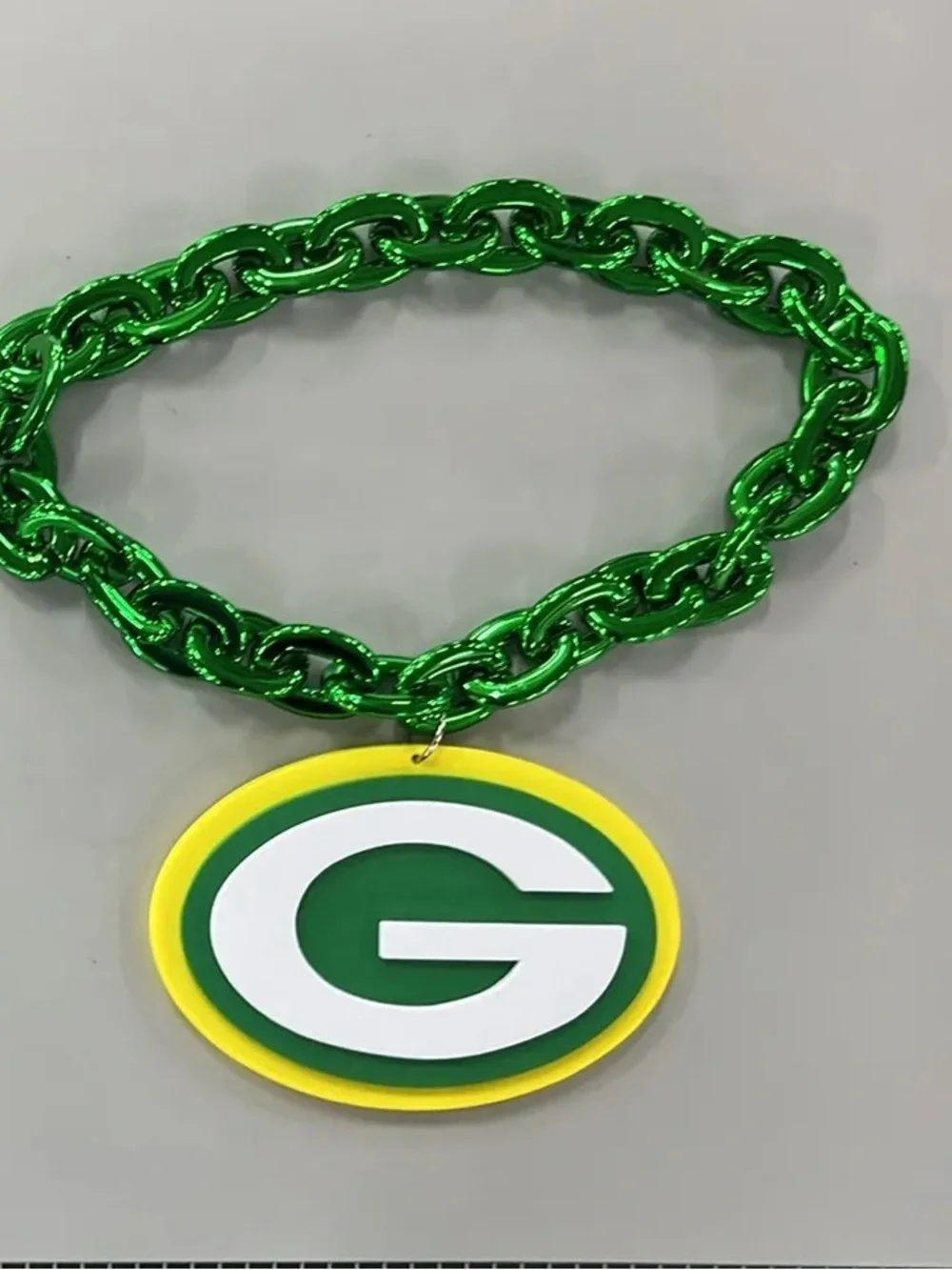Green Chunky Chain Necklace with Green Bay G Pendant